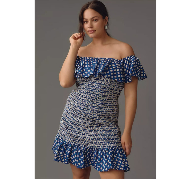 NWT Anthropologie Corey Lynn Calter Off-The-Shoulder Smocked Mini Dress $198 XS - Picture 6 of 8